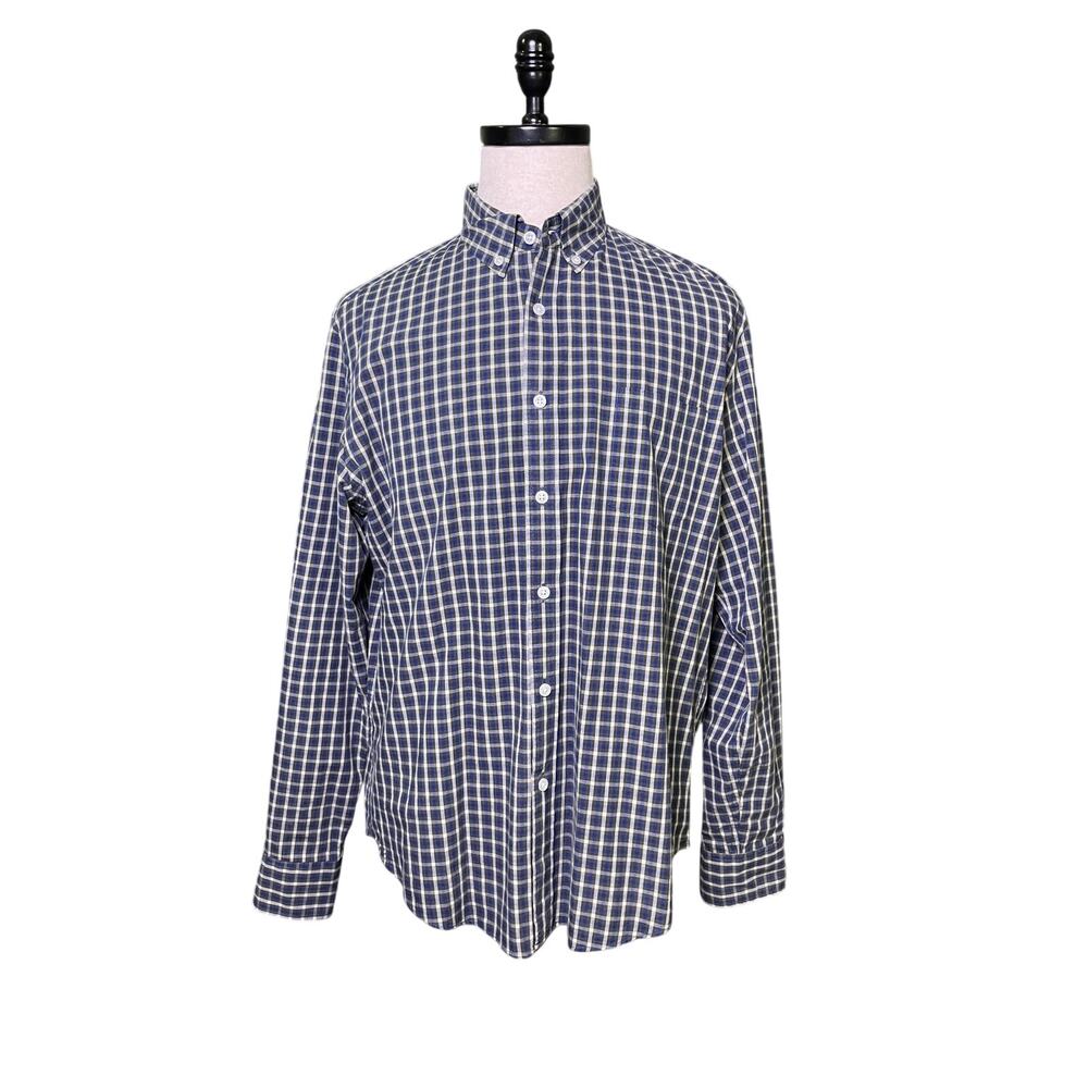 J.Crew Flex Washed Classic Button Down Shirt Blue Olive Plaid Stretch Large